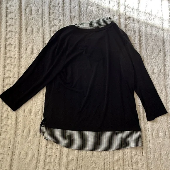 Adrianna Papell Black White Layered V-Neck Tunic with Striped Collar XL - Picture 8 of 13